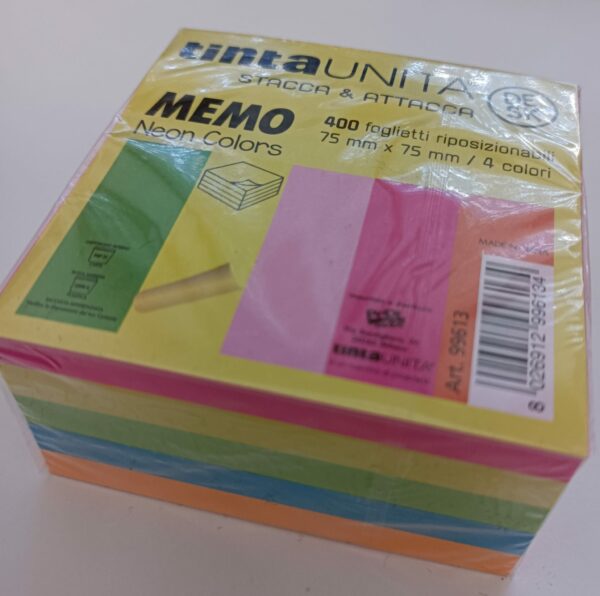 Stacca & attacca memo riposizionabili 400 ff mm 75x75 colori fluo 99613
