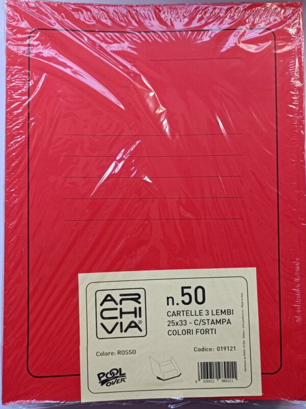 Cartellina manilla 3 lembi con stampa f.to A4 - rosso ARCHIVIA
