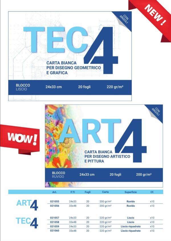 Album da disegno 220 gr - cm 24x33 - TEC 4 liscio - a blocco con angoli
