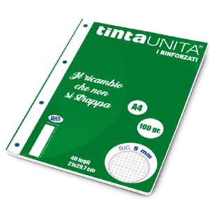 Ricambi forati rinforzati f.to A4 - carta da 100 gr - confezione 40 fogli - 5 mm