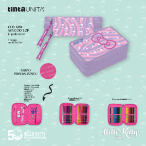 Astuccio 3Zip TintaUNITA Hello Kitty completo - lilla/mele