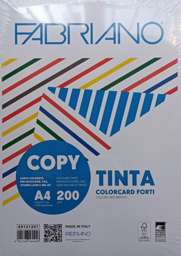 Risma COPY TINTA f.to A4 200 gr mix 5 colori forti giallo/verde/azzurro/rosso/ar
