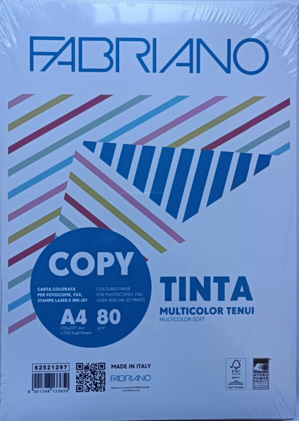 Risma COPY TINTA f.to A4 80gr mix 5 colori tenui lilla/giallo/rosa/verde/celes