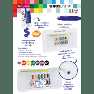 Tempere 12 ml - astuccio/tavolozza - 7 colori + pennello in nylon