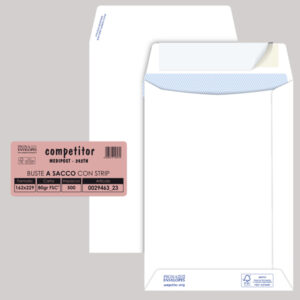 Busta a sacco Competitor FSC - strip adesivo -16x23 cm -80gr- bianco - 1 busta