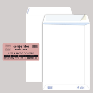*PROMO PACK* Busta a sacco Competitor FSC - strip adesivo - 23x33 cm - 80gr - bianco - PIGNA