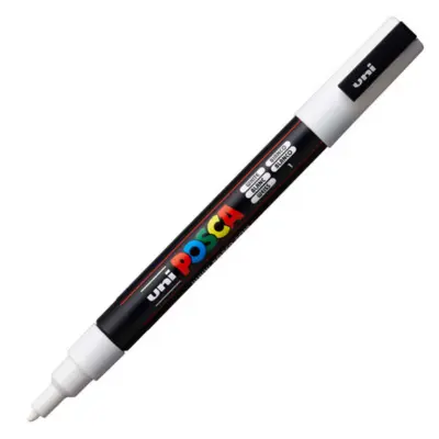 Marcatore a base d'acqua Uni Posca PC3M - punta fine da 0,9mm a 1,3mm - bianco